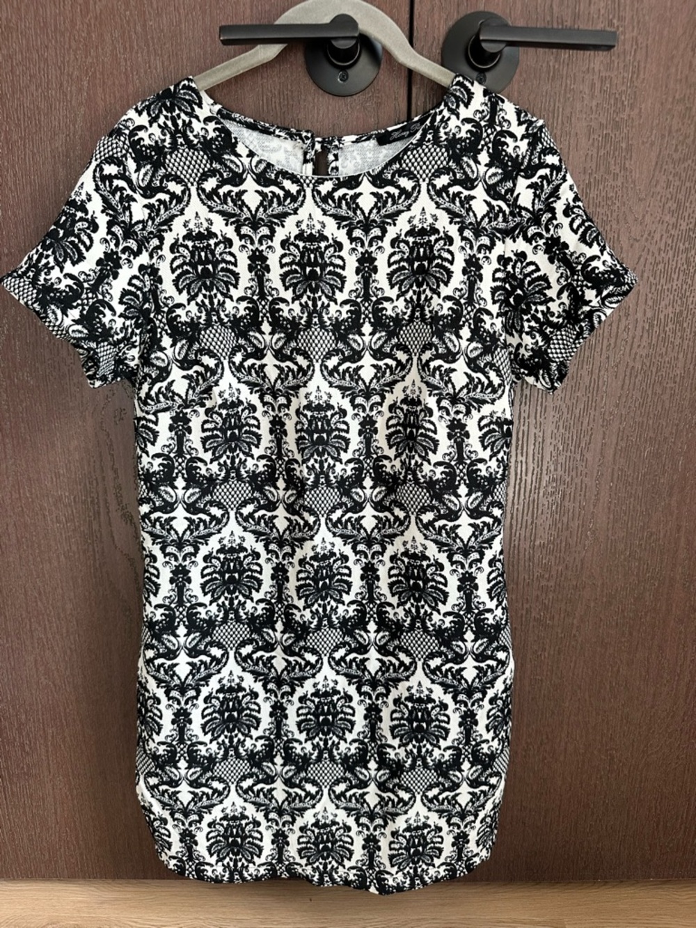Honey Punch Black & White Damask Short Sleeve Skort Romper